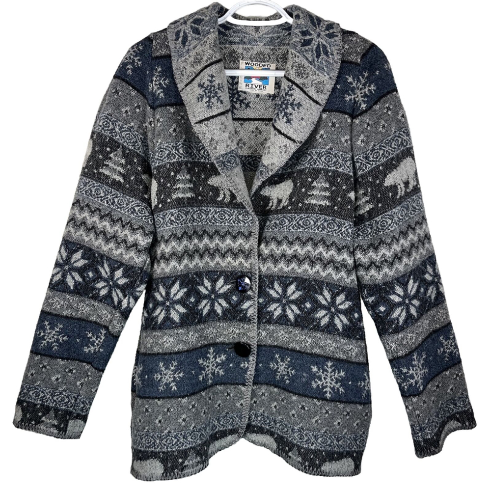 Vintage Wooded River Wool Blend Ladies Western Coat Polar Bear Snowflake Winter